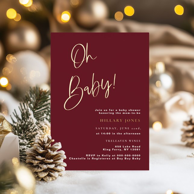 FOIL Festive Burgundy Red Baby Shower Invitation Foil Invitation (Creator Uploaded)