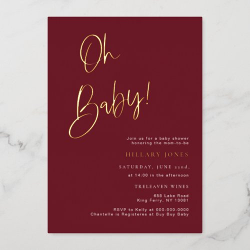 FOIL Festive Burgundy Red Baby Shower Invitation Foil Invitation