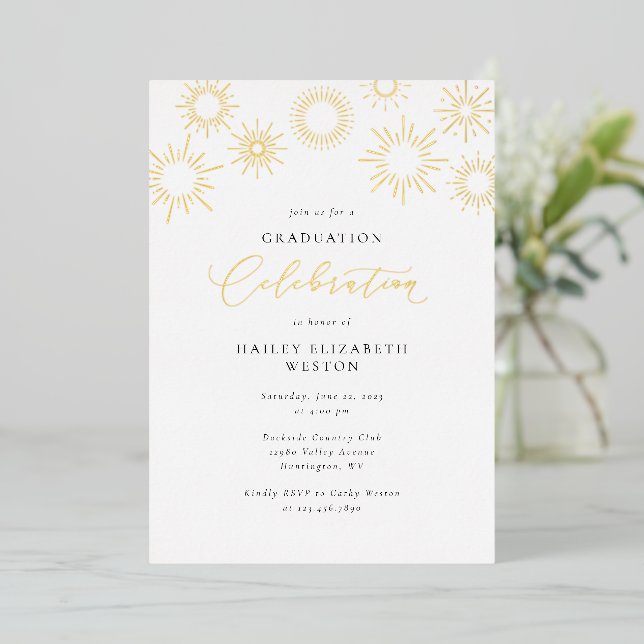 Foil Fireworks Graduation Party Invitation Card (Standing Front)