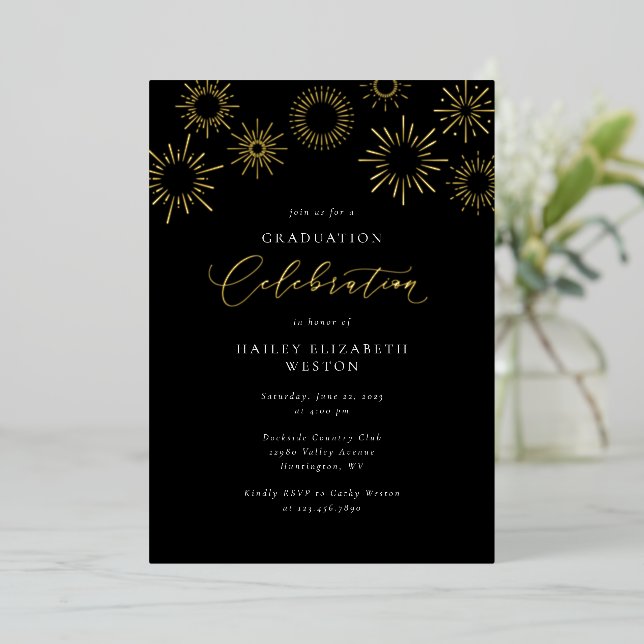 Foil Fireworks Graduation Party Invitation Card (Standing Front)