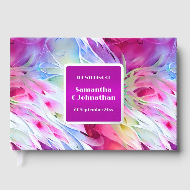 Foil flower abstract pattern floral summer wedding guest book  (Front)