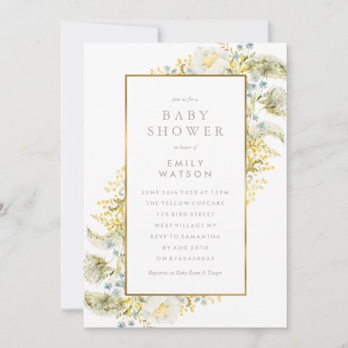 Foil Frame Boho Wildflower Baby Shower in Honour Invitation