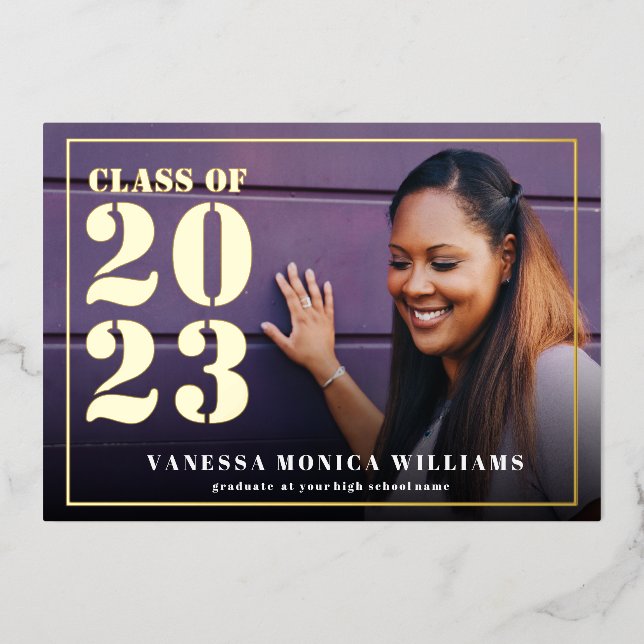 FOIL FRAME CLASS OF 2023 PHOTO GRADUATION INVITATION (Front)