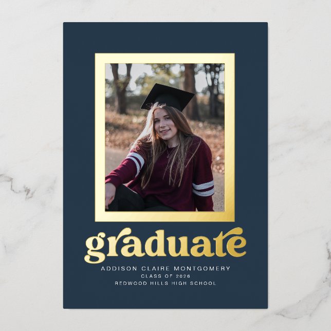Foil Frame on Dark Blue Graduation Announcement (Front)
