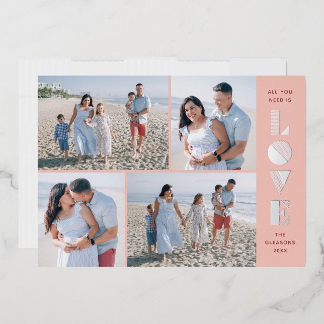Foil Geo Love 4-Photo Valentine's Day Card - Peach (Envelope)