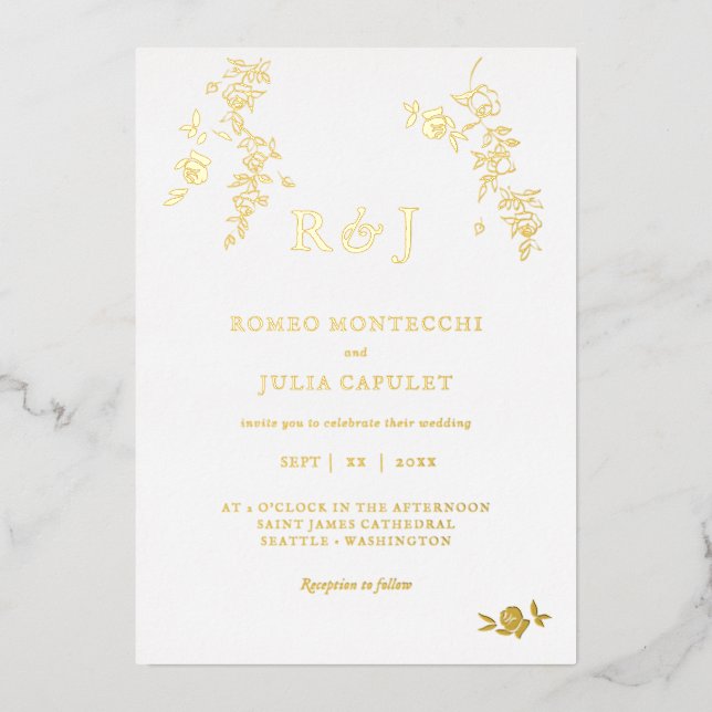 Foil Gilded Romantic Floral Wedding Foil Invitation (Front)
