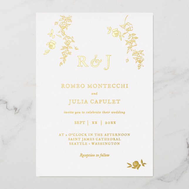 Foil Gilded Romantic Floral Wedding Invitation (Front)