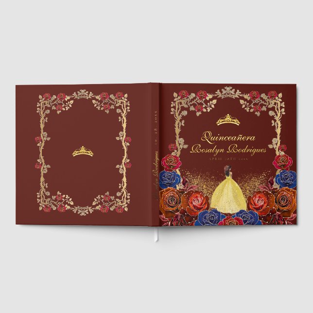Foil Gold and Red Luxury Quinceanera  Foil Guest Book (Full)