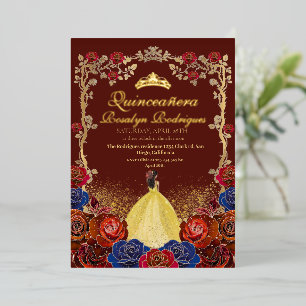 Foil Gold and Red Luxury Quinceanera  Invitation