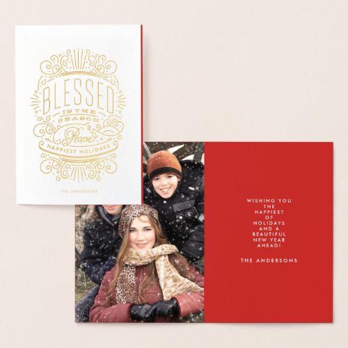 Foil Gold Blessed Peace Christmas Greeting Card
