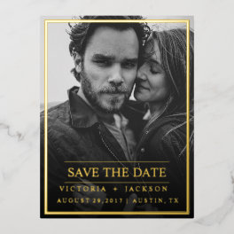 Foil GOLD ELEGANT FRAME PHOTO SAVE THE DATE Foil Invitation Postcard