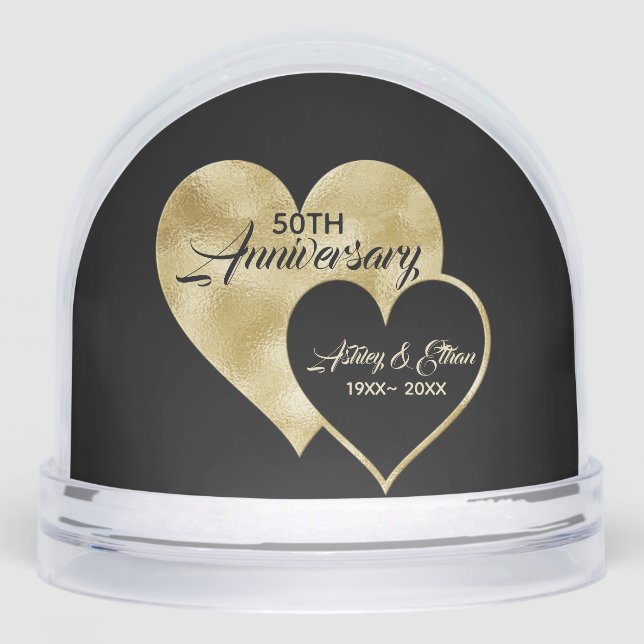 Foil Gold Heart 50th Anniversary Snow Globe (Front)