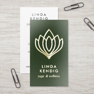 FOIL GOLD Lotus flower Green wellness massage yoga Business Cards