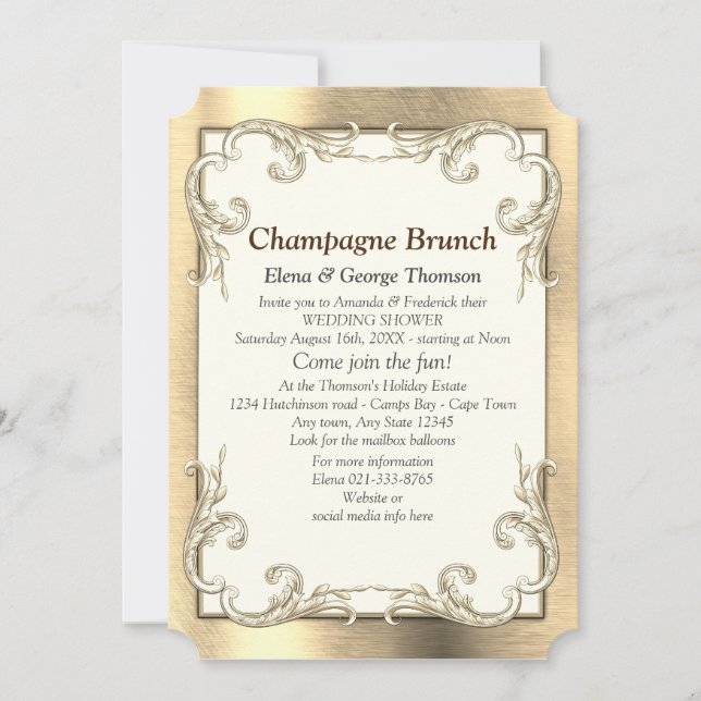 Foil-Gold-Silver-Brass Couple Shower Invitation (Front)