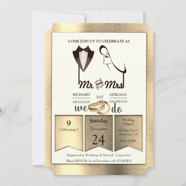 Foil-Gold-Silver-Brass Trendy Wedding Invitation (Front)