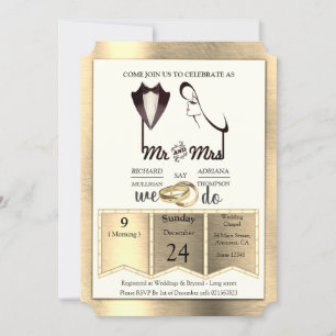 Foil-Gold-Silver-Brass Trendy Wedding Invitation