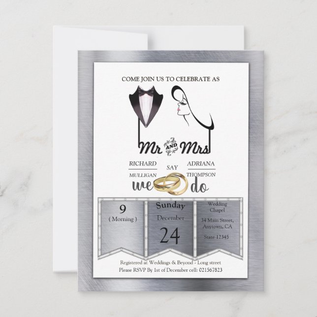 Foil-Gold-Silver-Brass Trendy Wedding Invitation (Front)