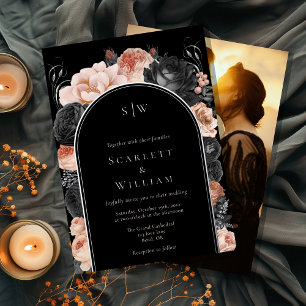 FOIL Gothic Vintage Arch Monogram Photo Wedding Invitation