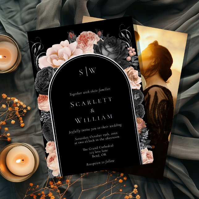 FOIL Gothic Vintage Arch Monogram Photo Wedding Invitation (Creator Uploaded)