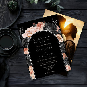 FOIL Gothic Vintage Arch Till Death Photo Wedding Invitation