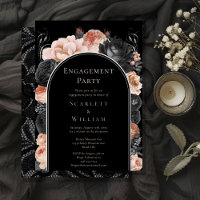 FOIL Gothic Vintage Black Arch Engagement Party Foil Invitation