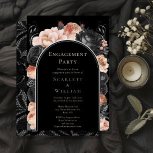 FOIL Gothic Vintage Black Arch Engagement Party Foil Invitation
