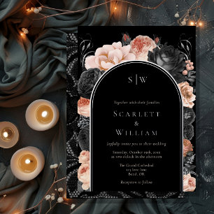 FOIL Gothic Vintage Black Arch Monogram Wedding Invitation