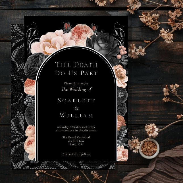 FOIL Gothic Vintage Black Arch Till Death Wedding Invitation (Creator Uploaded)