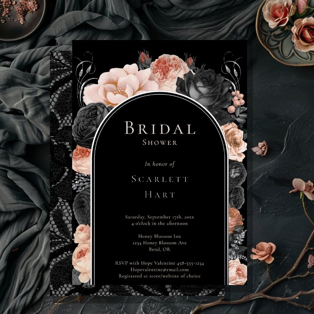 FOIL Gothic Vintage Black Blush Arch Bridal Shower Invitation (Creator Uploaded)