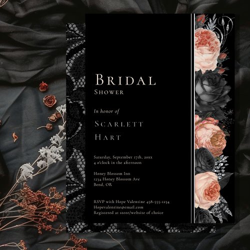 FOIL Gothic Vintage Black Blush  Bridal Shower Foil Invitation