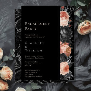 FOIL Gothic Vintage Black Blush Engagement Party Foil Invitation