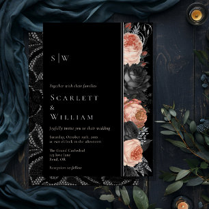 FOIL Gothic Vintage Black Blush Monogram Wedding Invitation