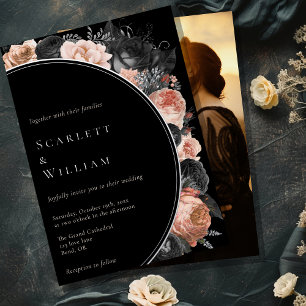 FOIL Gothic Vintage Black Blush Photo Wedding Invitation