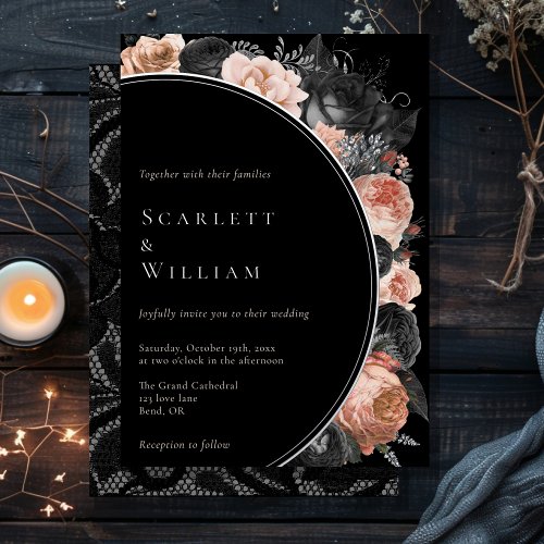 FOIL Gothic Vintage Black Blush Wedding Foil Invitation