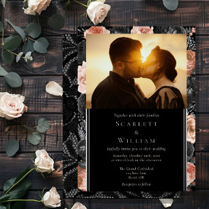 FOIL Gothic Vintage Black Classic Photo Wedding Invitation