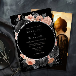 FOIL Gothic Vintage Black Dark Blush Photo Wedding Invitation