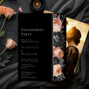 FOIL Gothic Vintage Black Photo Engagement Party Invitation