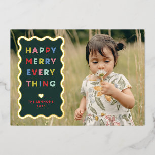 Foil Green Happy Merry Wavy Christmas Photo Card