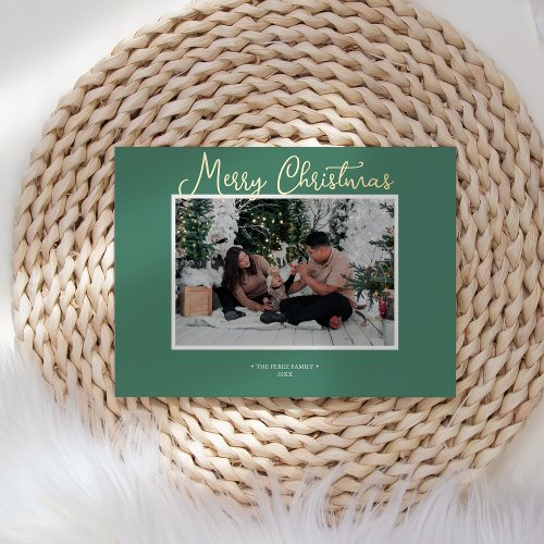 FOIL Green Holly Jolly Merry Christmas News Photo Foil Holiday Card