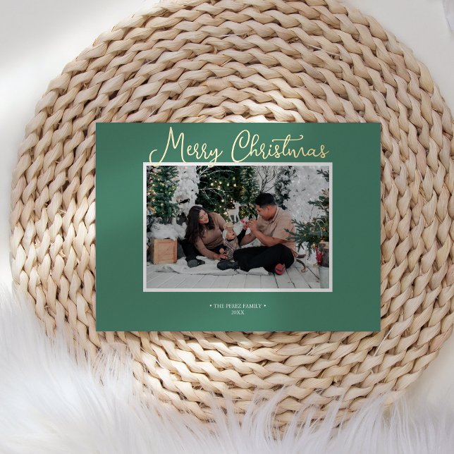 FOIL Green Holly Jolly Merry Christmas News Photo Holiday Card (Creator Uploaded)