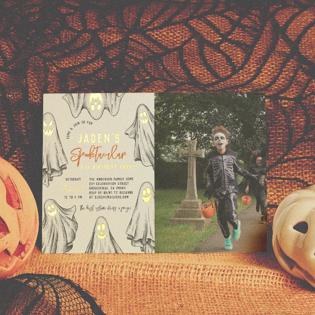 Foil Halloween Ghosts Spooktacular Birthday Photo Foil Invitation (Creator Uploaded)