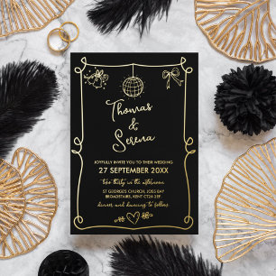 Foil Hand Drawn French Whimsical Doodle Wedding Foil Holiday Card