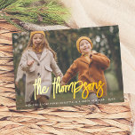 Foil Hand-Lettered Family Name 2 Photo Holiday<br><div class="desc">Add some shine to your Christmas cards with real gold, silver, or rose gold foil! This classic and timeless metallic style is sure to add another level to your cards. Full photo and script family name Christmas holiday cards. Replace with your photos and wish your friends and family a merry...</div>