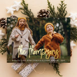 Foil Hand-Lettered Family Name 2 Photo Holiday<br><div class="desc">Add some shine to your Christmas cards with real gold, silver, or rose gold foil! This classic and timeless metallic style is sure to add another level to your cards. Full photo and script family name Christmas holiday cards. Replace with your photos and wish your friends and family a merry...</div>