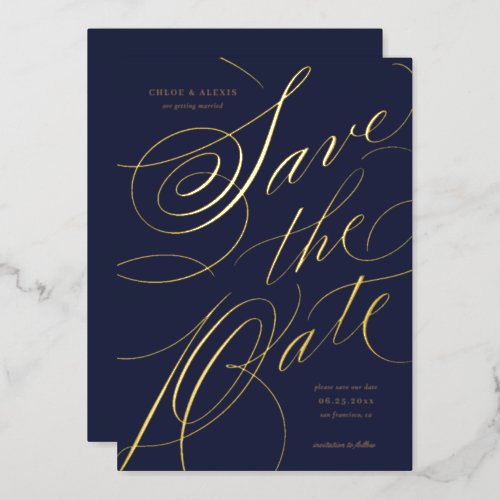 Foil Hand Lettering Save the Date Card
