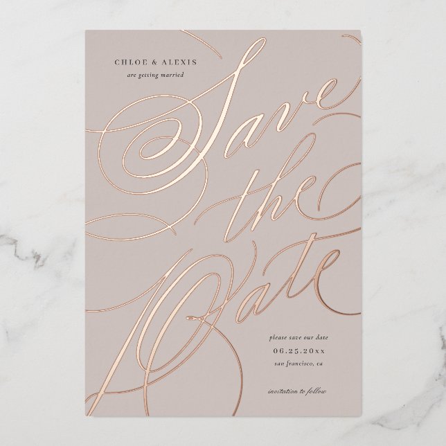 Foil Hand Lettering Save the Date Card (Front)