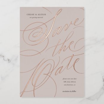 Foil Hand Lettering Save The Date Card by fourwetfeet at Zazzle