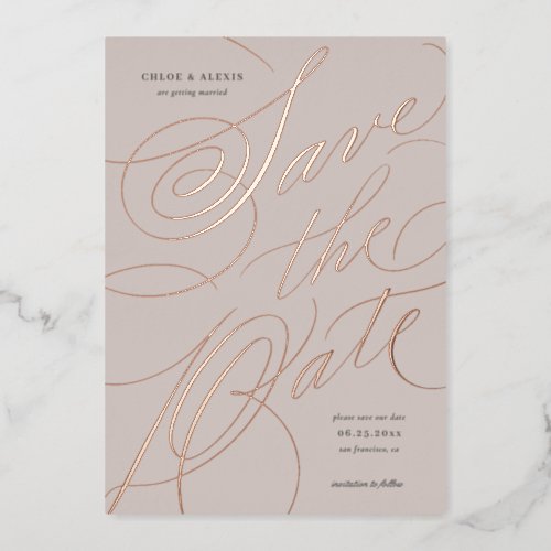 Foil Hand Lettering Save the Date Card