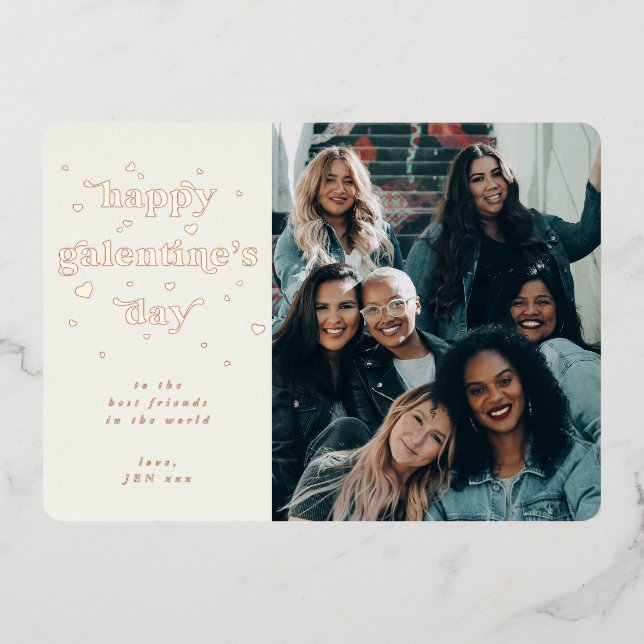 Foil Happy Galentine's Day + Hearts Photo Card (Front)