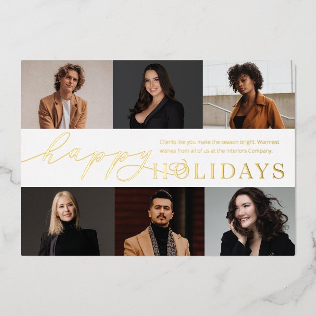 Foil Happy Holidays 6 Photo Business Holiday Card (Front)